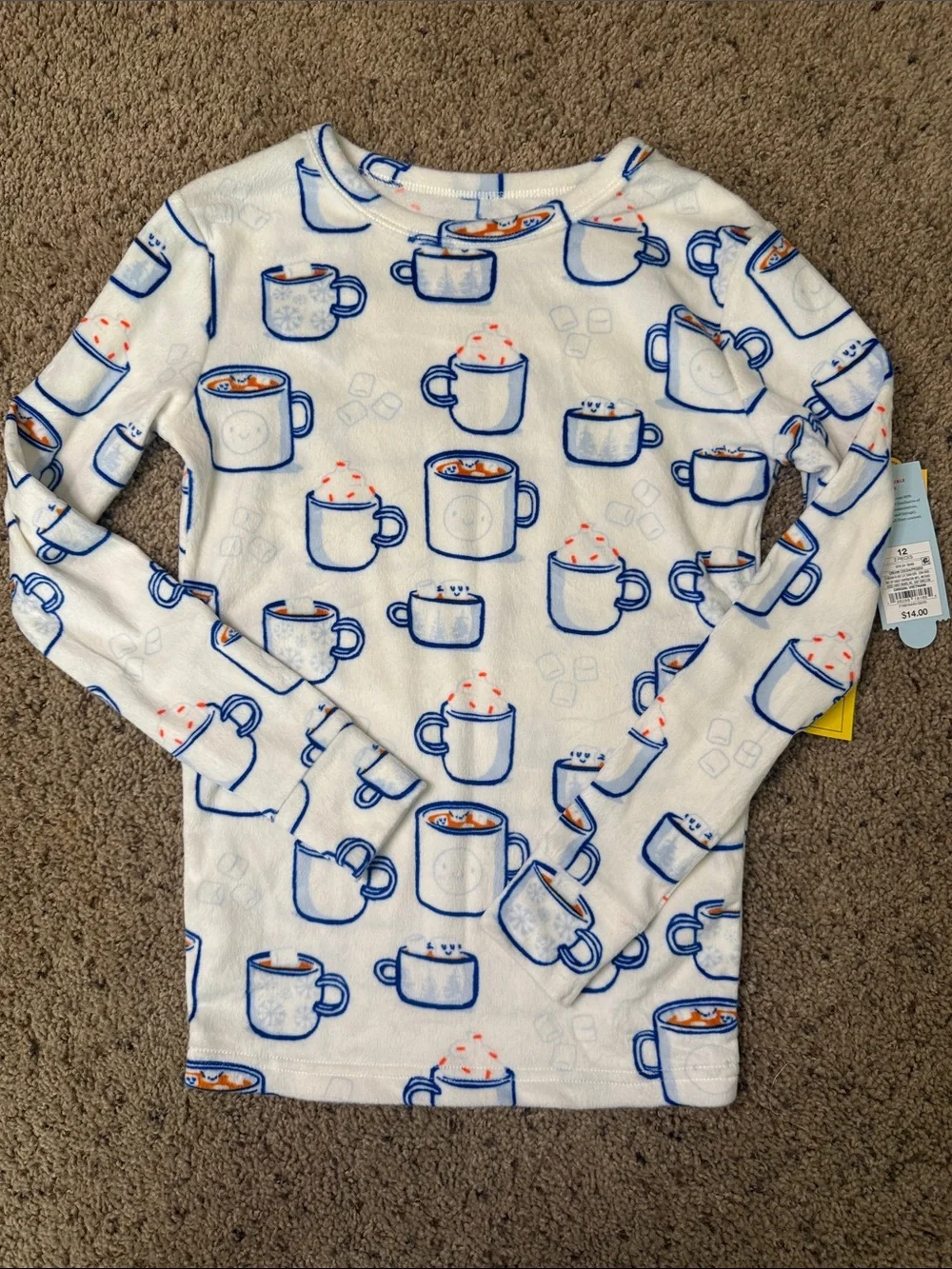 Cat & Jack White Pajama Set with Blue Mug Print and Orange Cocoa Accents